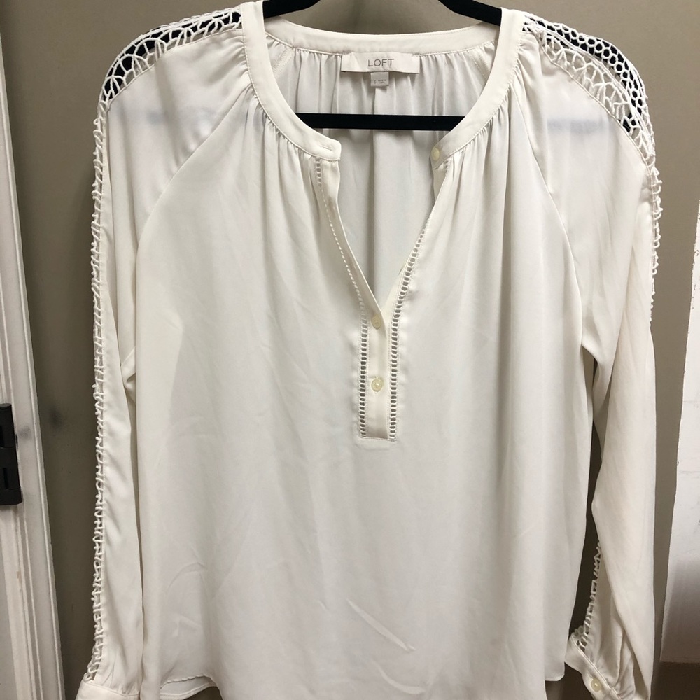 Ann Taylor Loft, white long sleeve blouse